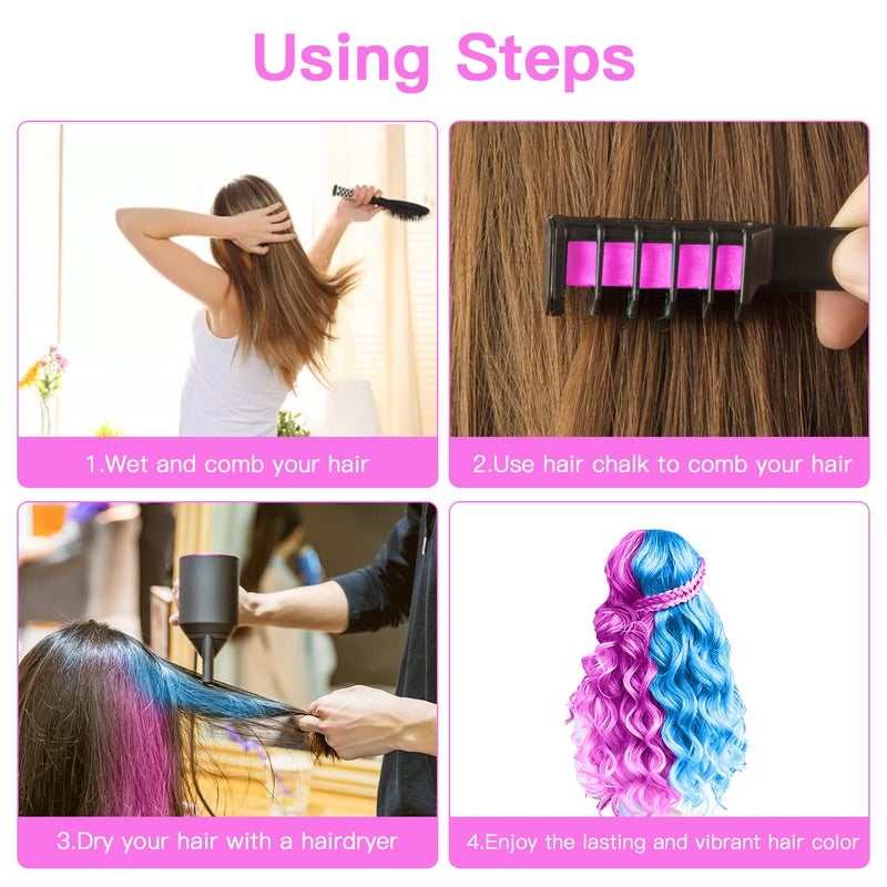 MSDADA Hair Chalk for Girls-New Hair Chalk Comb Temporary Bright Washable Hair Color Dye for Kids-Toys for 6 7 8 9 10 Year Old Girl Birthday Gifts for Christmas,Halloween,Cosplay-5 Pcs Pink+5 Pcs Blue - Image 4